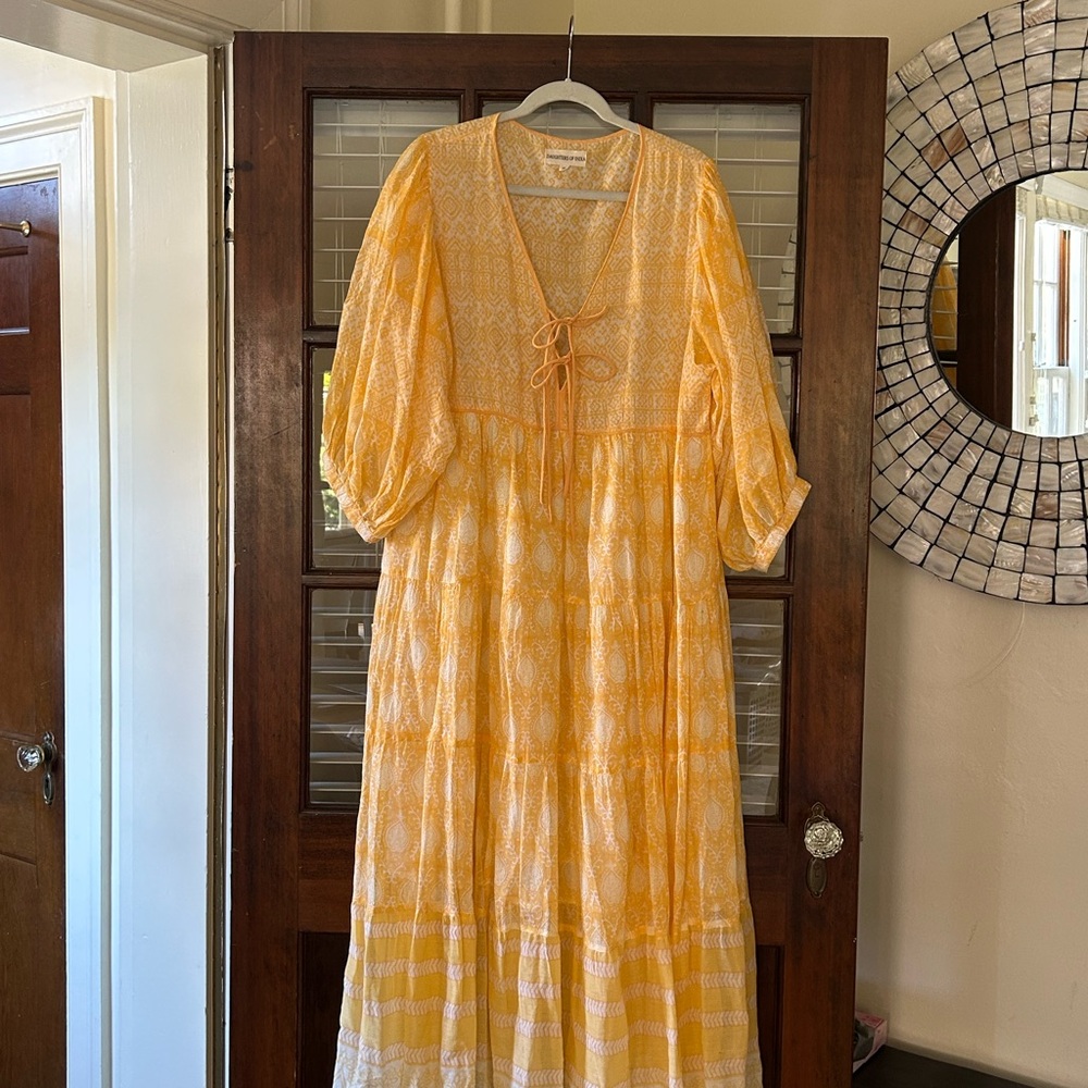 Daughters of India Yellow Smocked Tiered Sundress